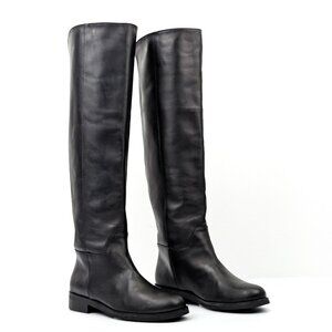 ZIGIny Women Sansa Black Leather Riding Slip-on Heel OTK Boots 10.5US EUR41